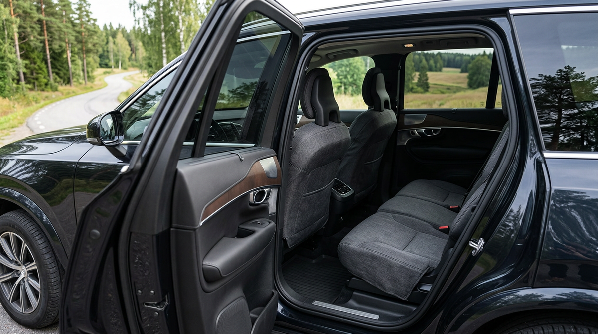 Bilsäteskydd monterat i en modern SUV på svensk landsväg