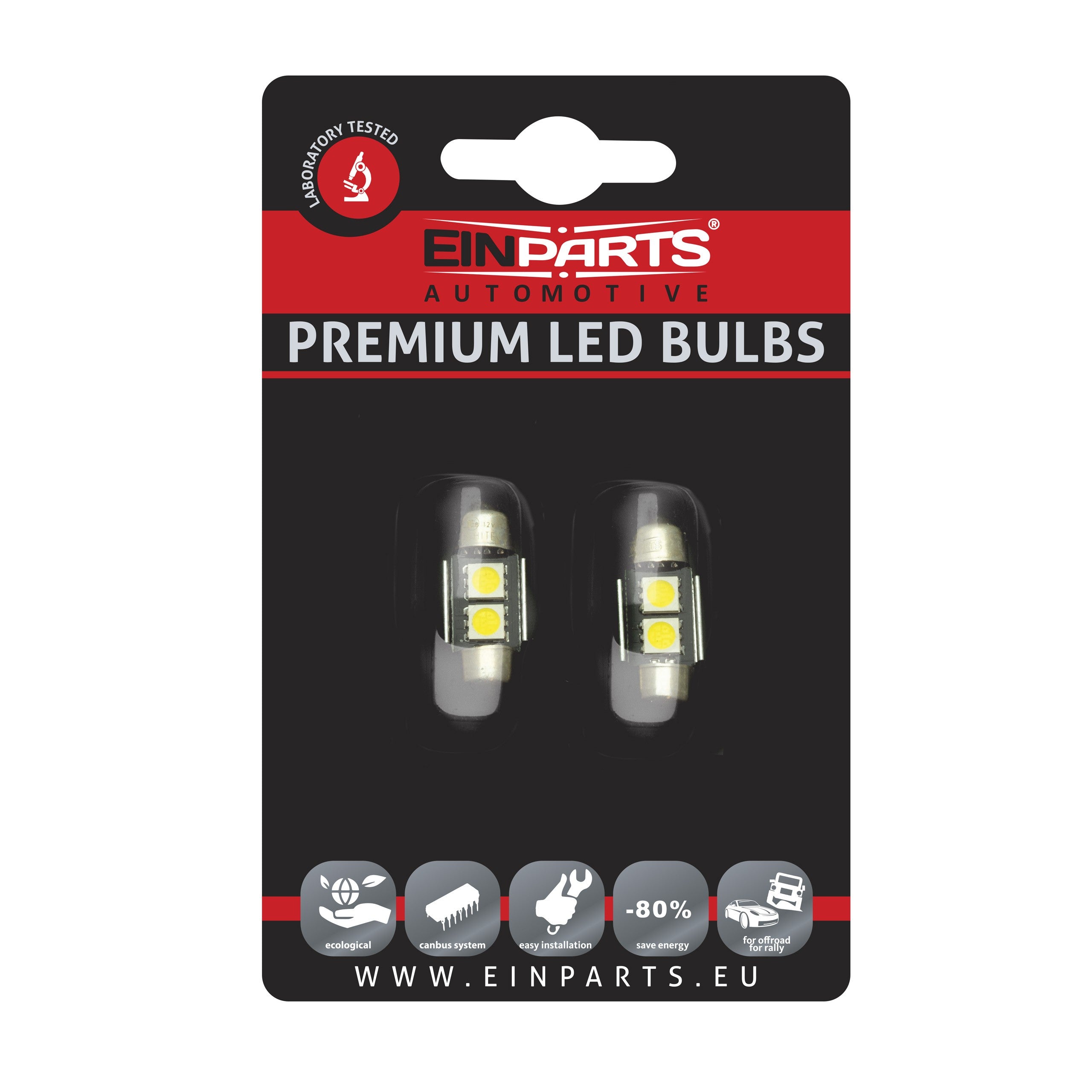 LED-lampa för bil – C5W – SV8.5–8 – 6000K – 2 LED – SMD 5050 – 2-pack