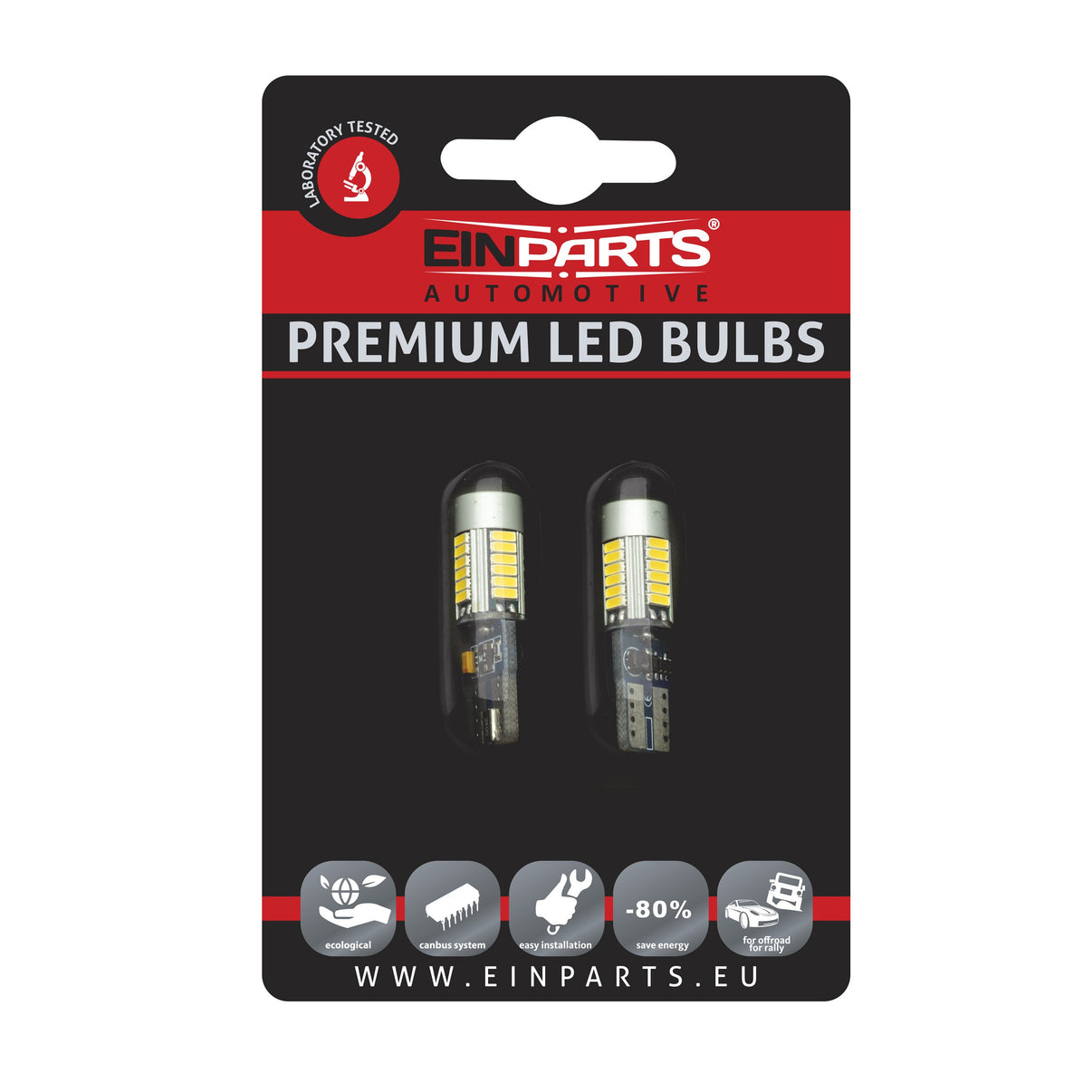 LED-lampa för bil – T10 – W2,1x9,5d – 6000K – 27 LED – SMD 4014 – 2-pack