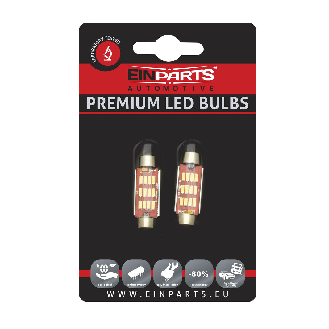 LED-lampa för bil – C10W – SV8.5–8 – 6000K – 12 LED – SMD 4014 – 2-pack