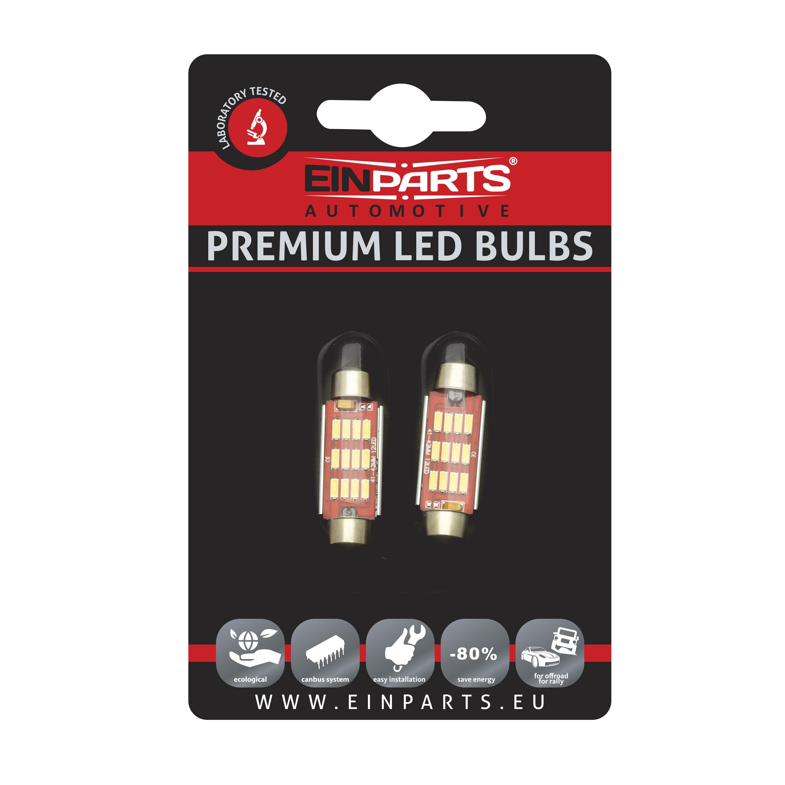 LED-lampa för bil – C10W – SV8.5–8 – 6000K – 12 LED – SMD 4014 – 2-pack