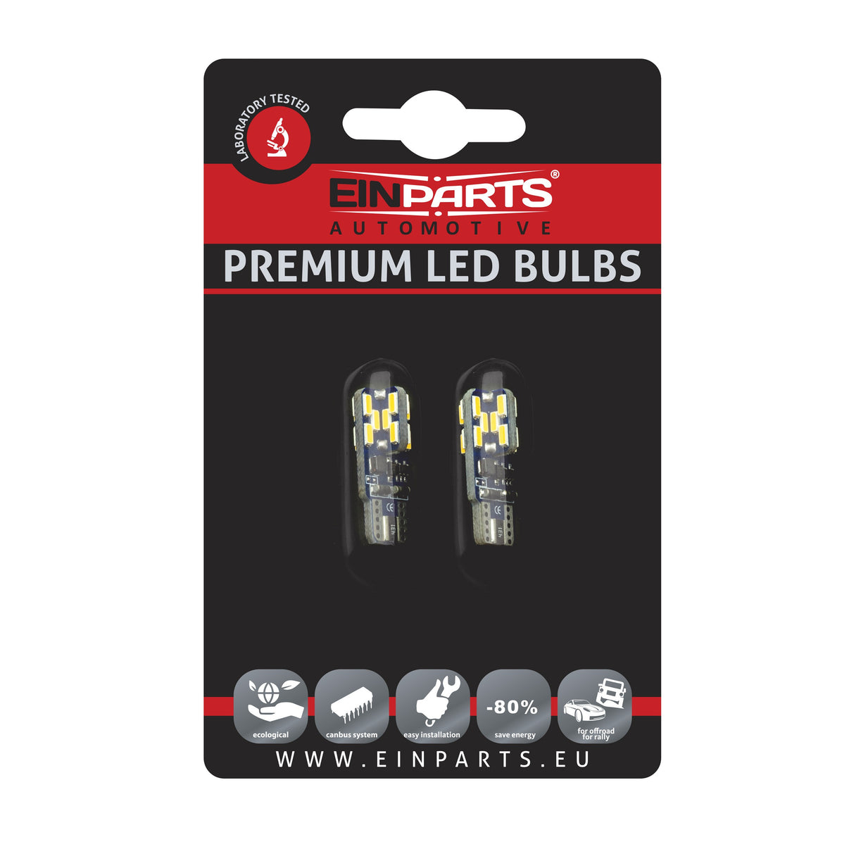 LED-lampa för bil – W5W – W2,1x9,5d – 3000K – 24 LED – SMD 4014 – 2-pack