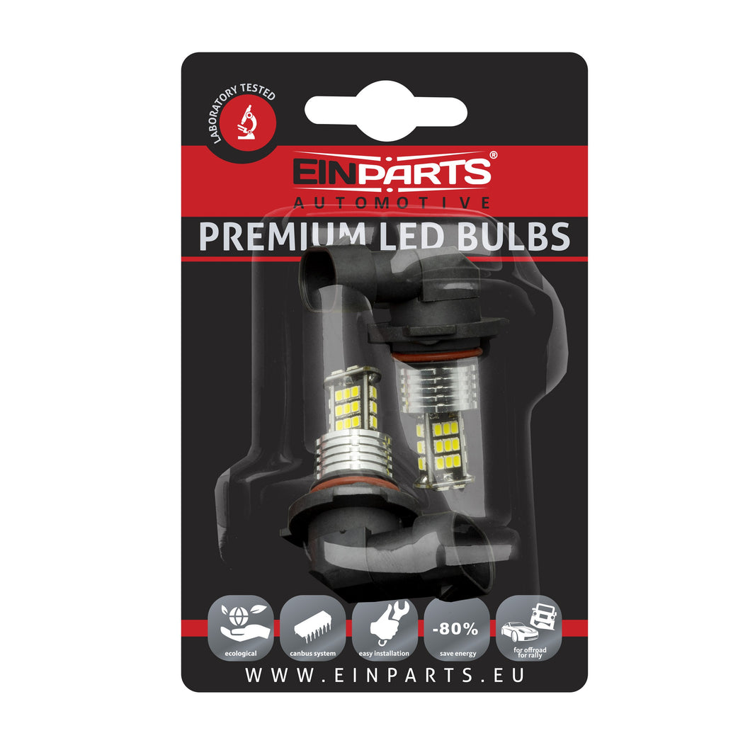 LED-lampa för bil – H8 – PGJ19–1 – 6000K – 30 LED – SMD 3020 – 2-pack