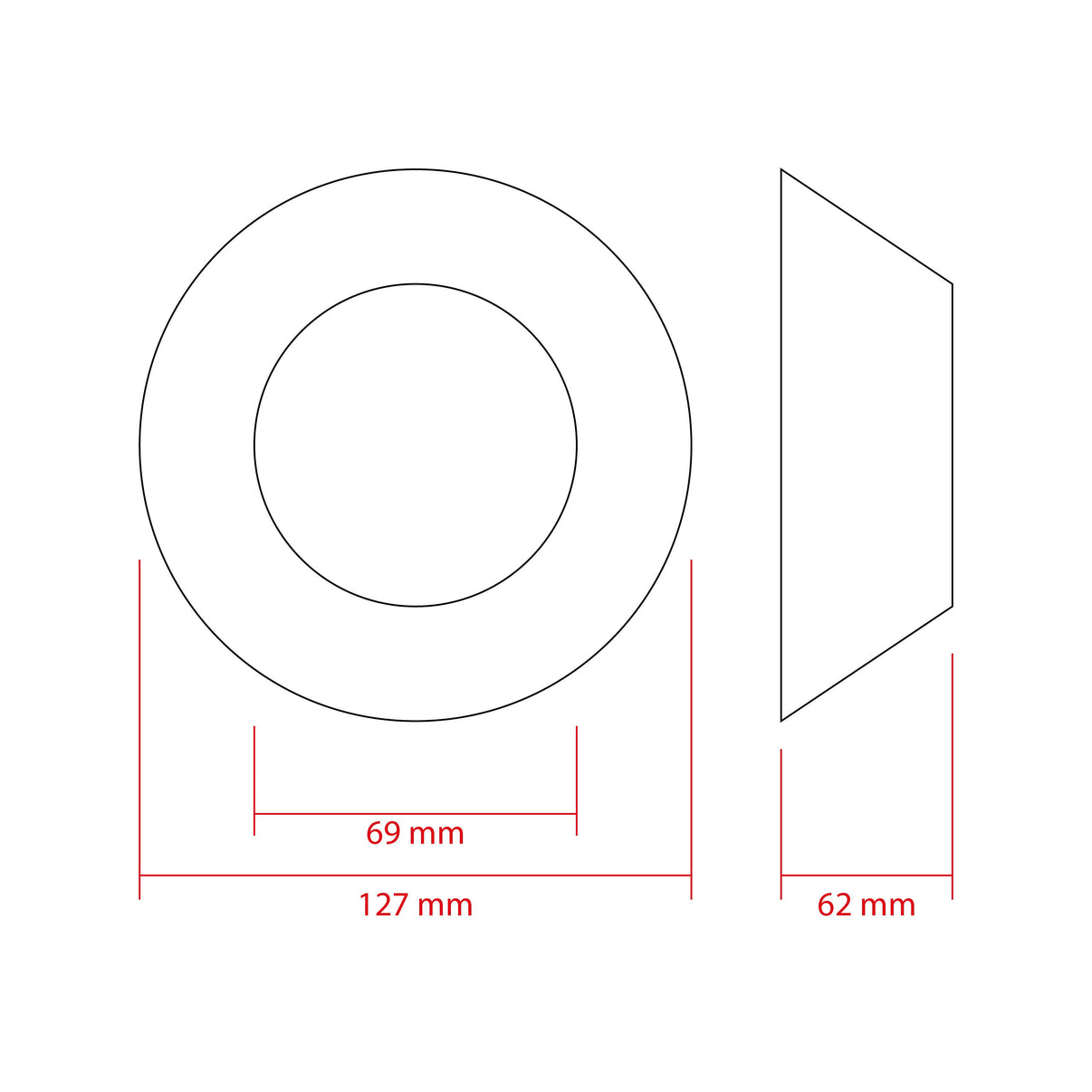 LED-projektorlins för strålkastare – 127 mm – 127 × 62 mm
