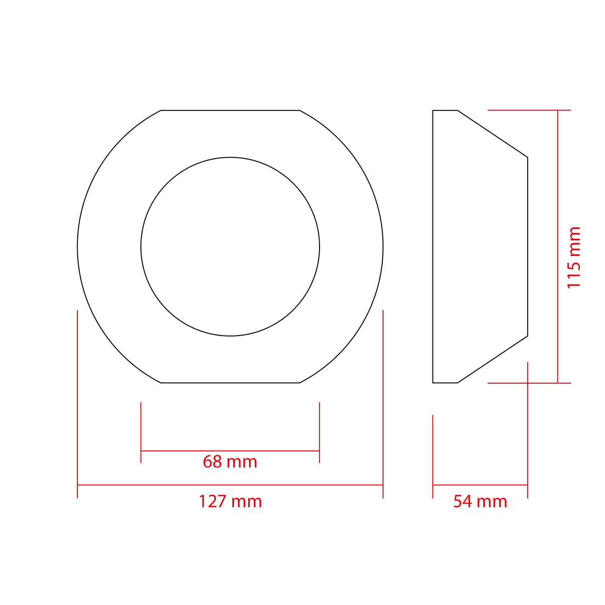 LED-projektorlins för strålkastare – 127 mm – 127 × 54 mm