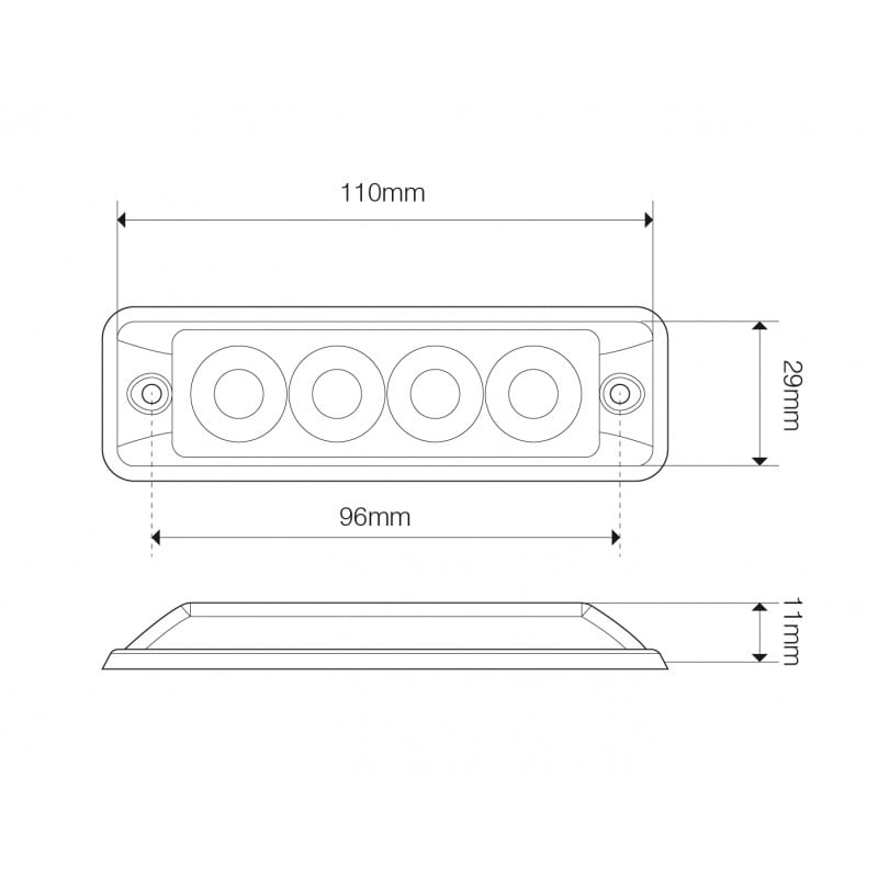 Blixtljus Super – Slim 4LED R10 Amber – produktvy från sidan | LEA