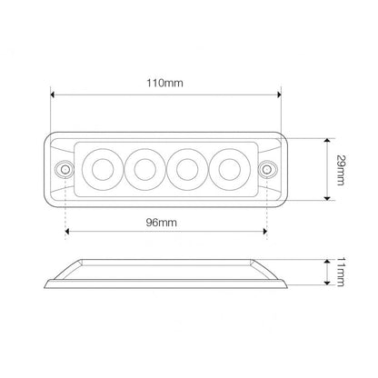 sidovy som visar profil och design av Blixtljus Super – Slim 4LED R10 Röd – LEA