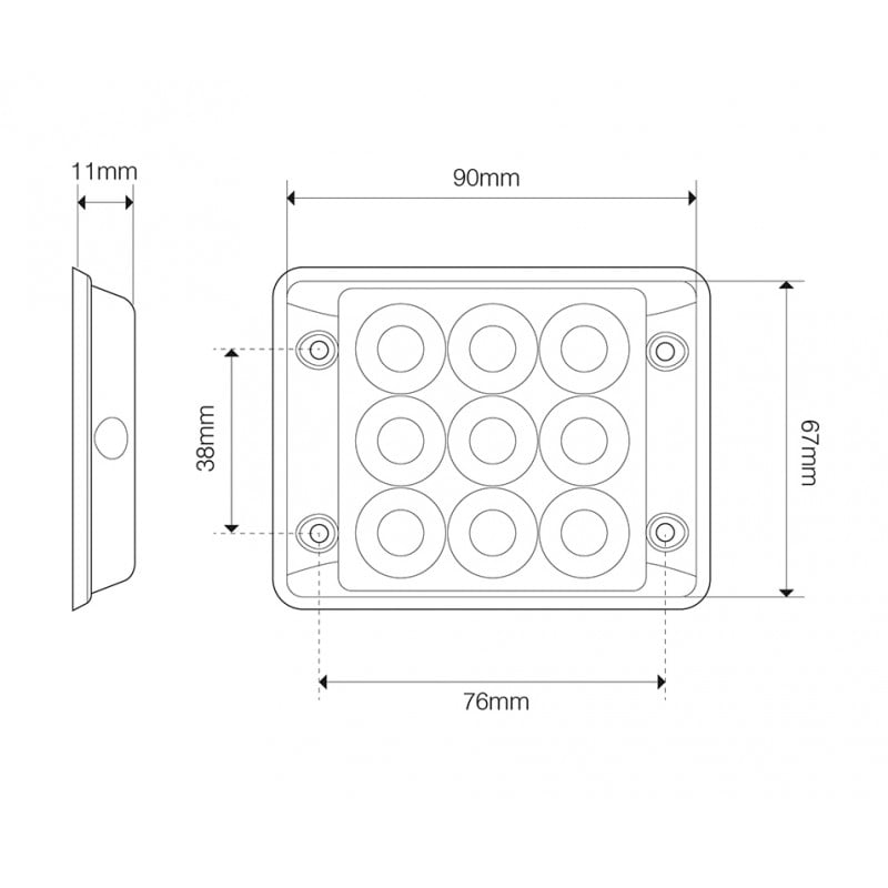 Blixtljus Super – Slim R65 9LED Block Amber – närbild detaljer | LEA