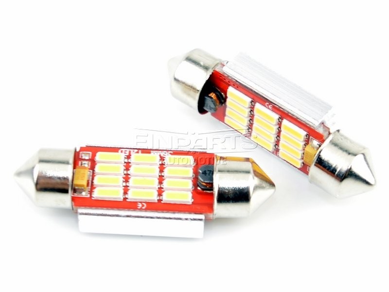 LED-lampa för bil – C5W – SV8.5–8 – 3000K – 12 LED – SMD 4014 – 2-pack