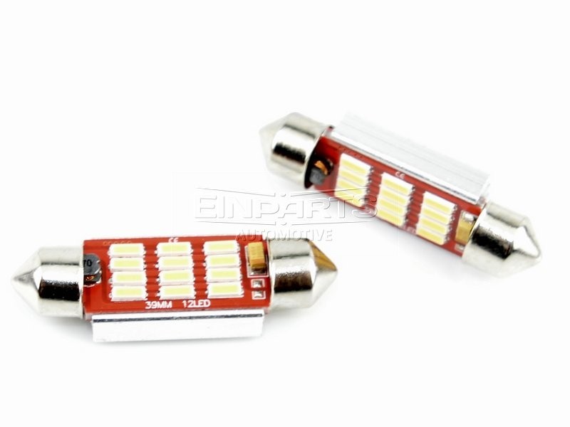 LED-lampa för bil – C10W – SV8.5–8 – 3000K – 12 LED – SMD 4014 – 2-pack