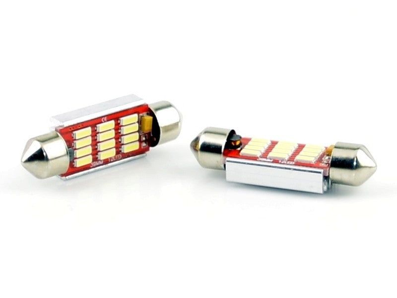 LED-lampa för bil – C10W – SV8.5–8 – 6000K – 12 LED – SMD 4014 – 2-pack