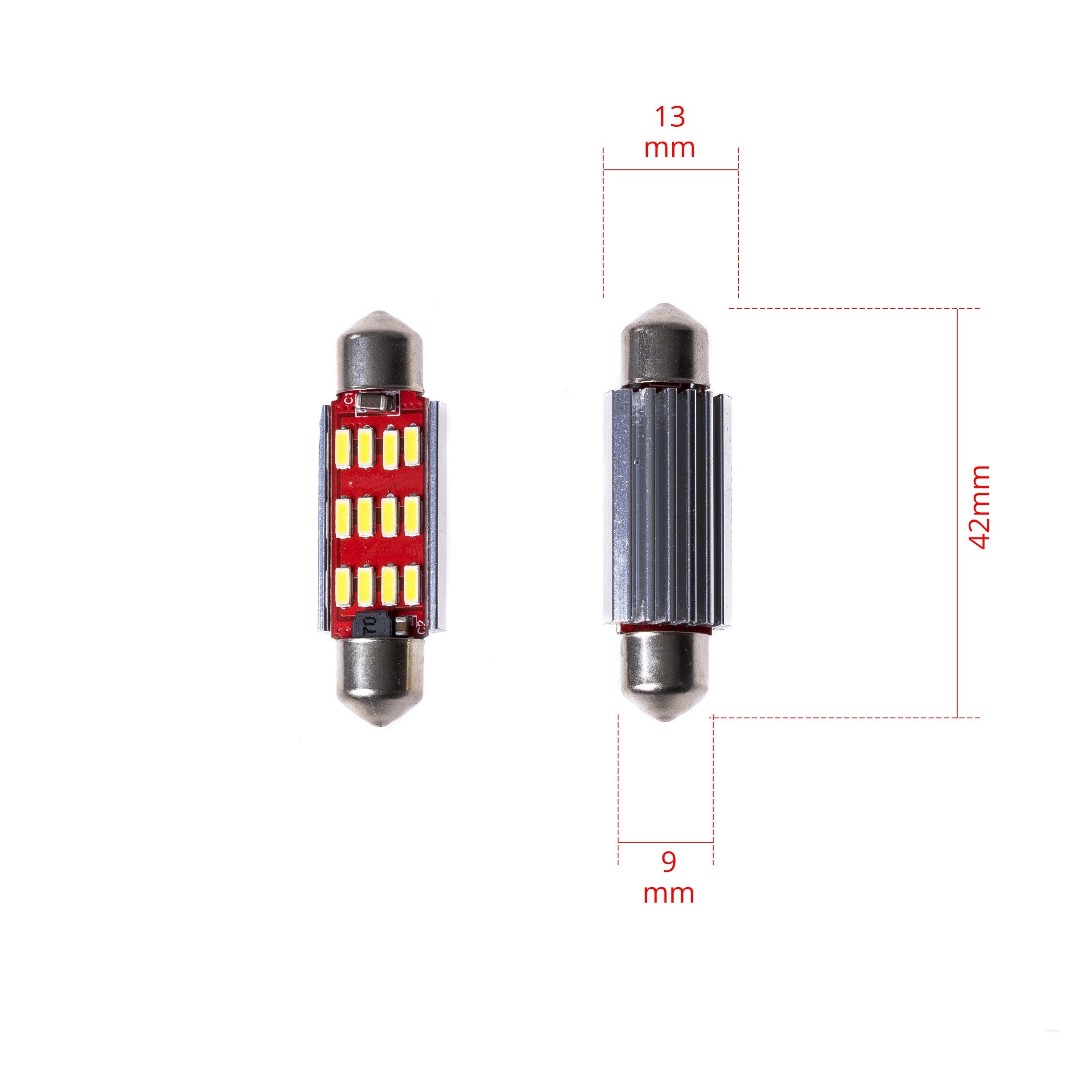 LED-lampa för bil – C10W – SV8.5–8 – 6000K – 12 LED – SMD 4014 – 2-pack