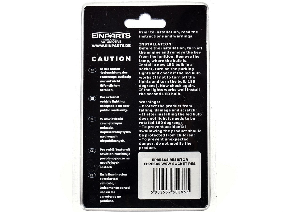 LED-motstånd och CANbus-tillbehör – W5W – W2,1x9,5d – 9V - 16V – 2-pack