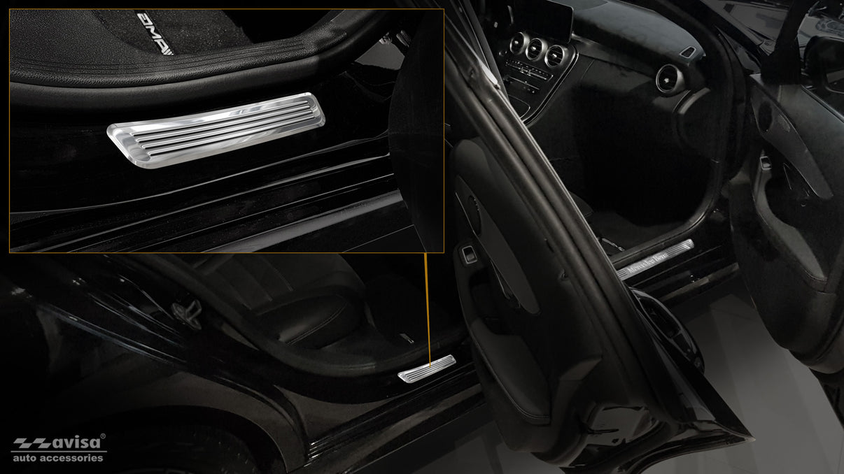 Tröskelskydd Mercedes C Class W205/ S205 2014–2019, facelift 2019+ / Mercedes C Class W206 2021+ – Spegelpolerat silver – detaljbild 2