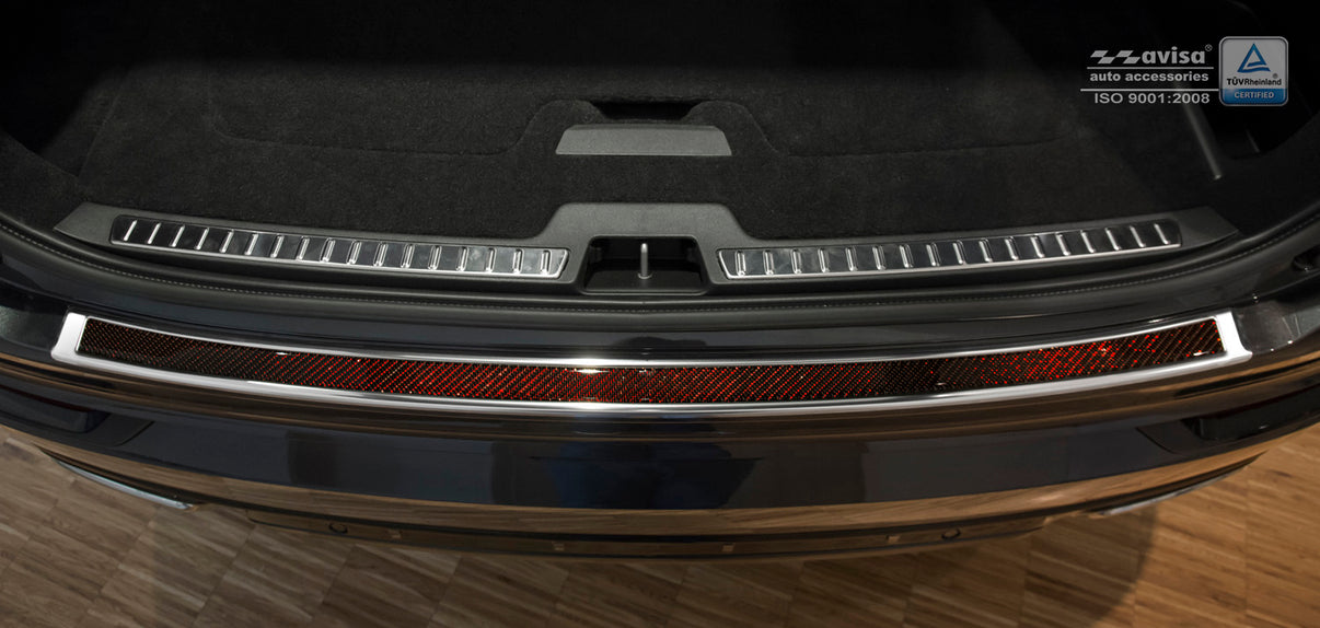Lastskydd Volvo XC90 II 2015–2019 facelift 2019–2024 facelift 2024+ – Spegelblank steel, Röd&Svart Kolfiber – detaljbild 3