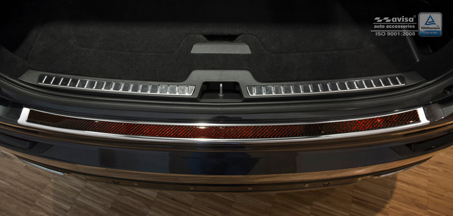 Lastskydd Volvo XC90 II 2015–2019 facelift 2019–2024 facelift 2024+ – Spegelblank steel, Röd&Svart Kolfiber – detaljbild 3