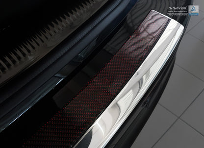 Lastskydd Audi Q5 2008–2012, facelift 2012–2016 / Audi SQ5 2013+ – Spegelblank steel, Röd&Svart Kolfiber fibre – detaljbild 2