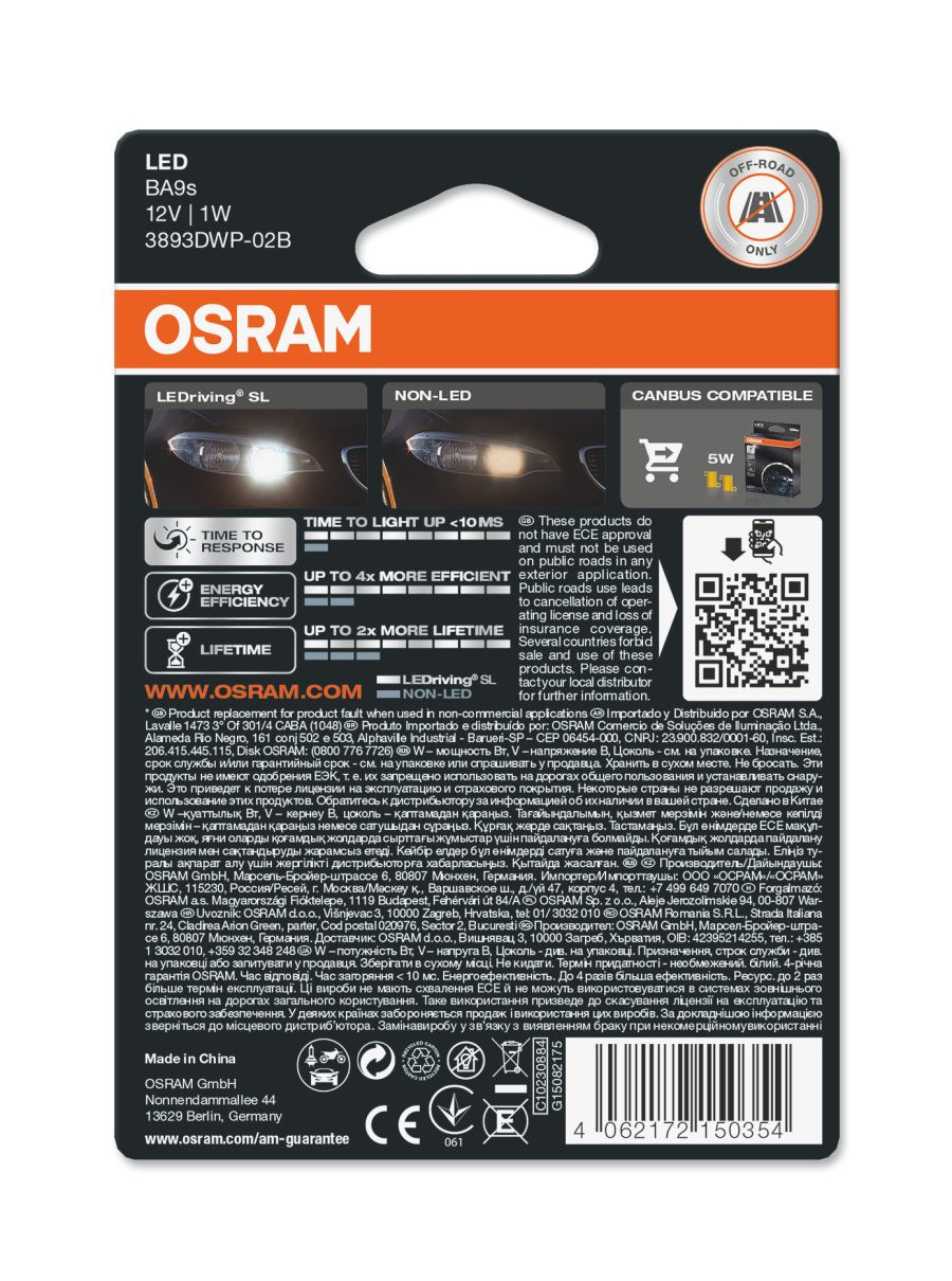 OSRAM LEDriving SL T4W – BA9s – 6000K – produktvy från sidan | OSRAM