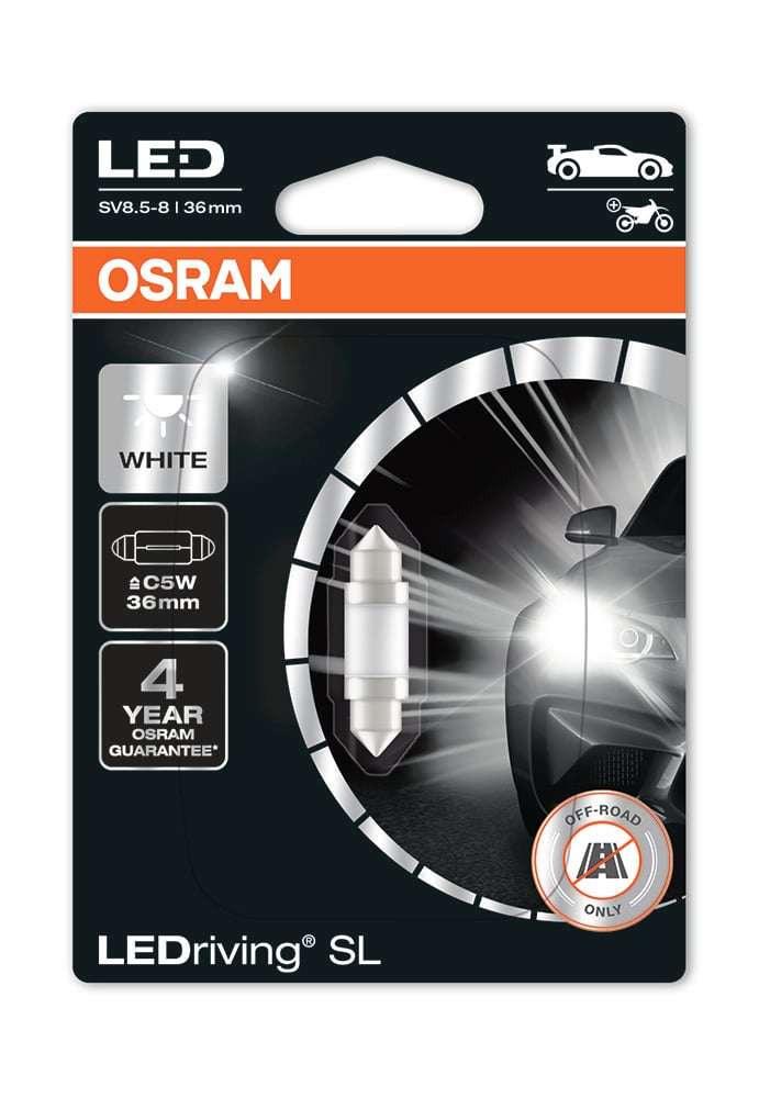 produktbild framifrån visande LEDriving LEDlampa SL C5W (36 mm) – Vit – OSRAM