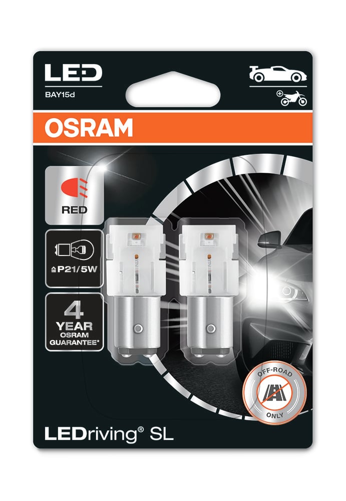 LEDriving LEDlampa SL P21/5W – Röd – produktbild framifrån | OSRAM