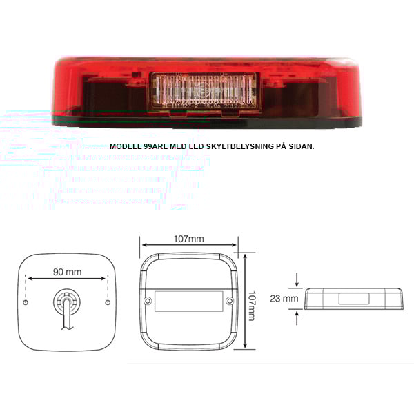 närbild på detaljer och material av Baklampa 99ARL, med skyltljus – LEA