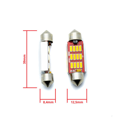 LED-lampa för bil – C5W – SV8.5–8 – 5000K – 12 LED – SMD 4014 – 39 mm – 2-pack