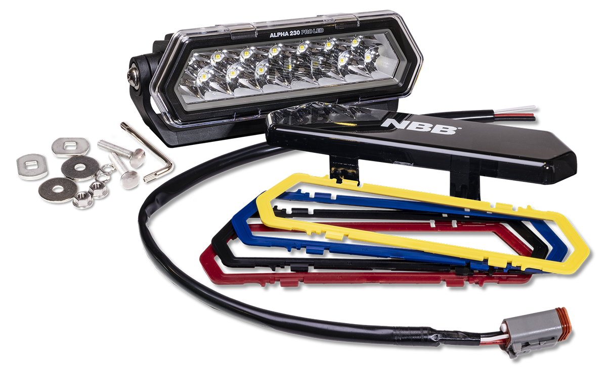 NBB Alpha 230 Pro LED extraljusramp – förpackning och innehåll | NBB