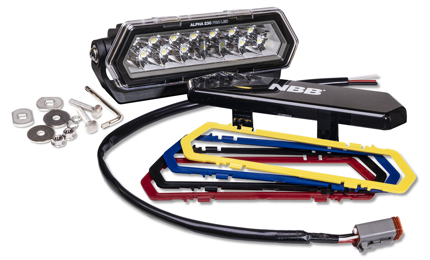 NBB Alpha 230 Pro LED extraljusramp – förpackning och innehåll | NBB