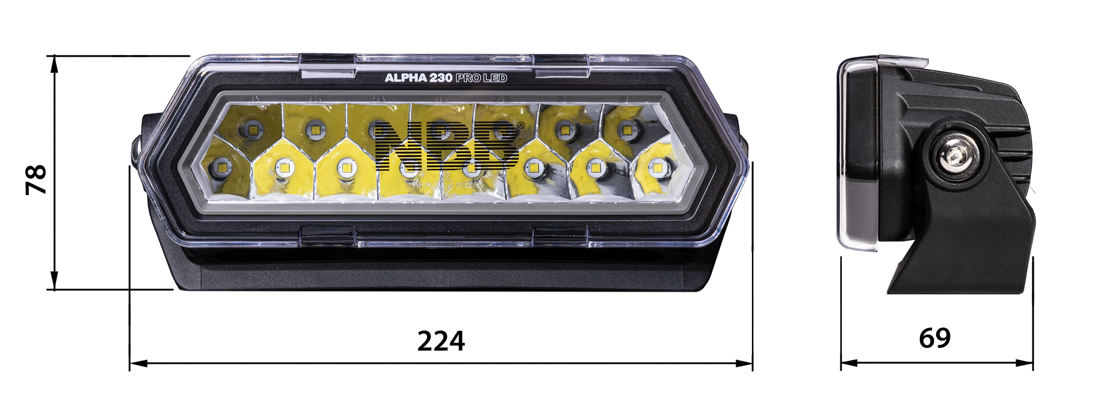 NBB Alpha 230 Pro LED extraljusramp – måttspecifikation | NBB