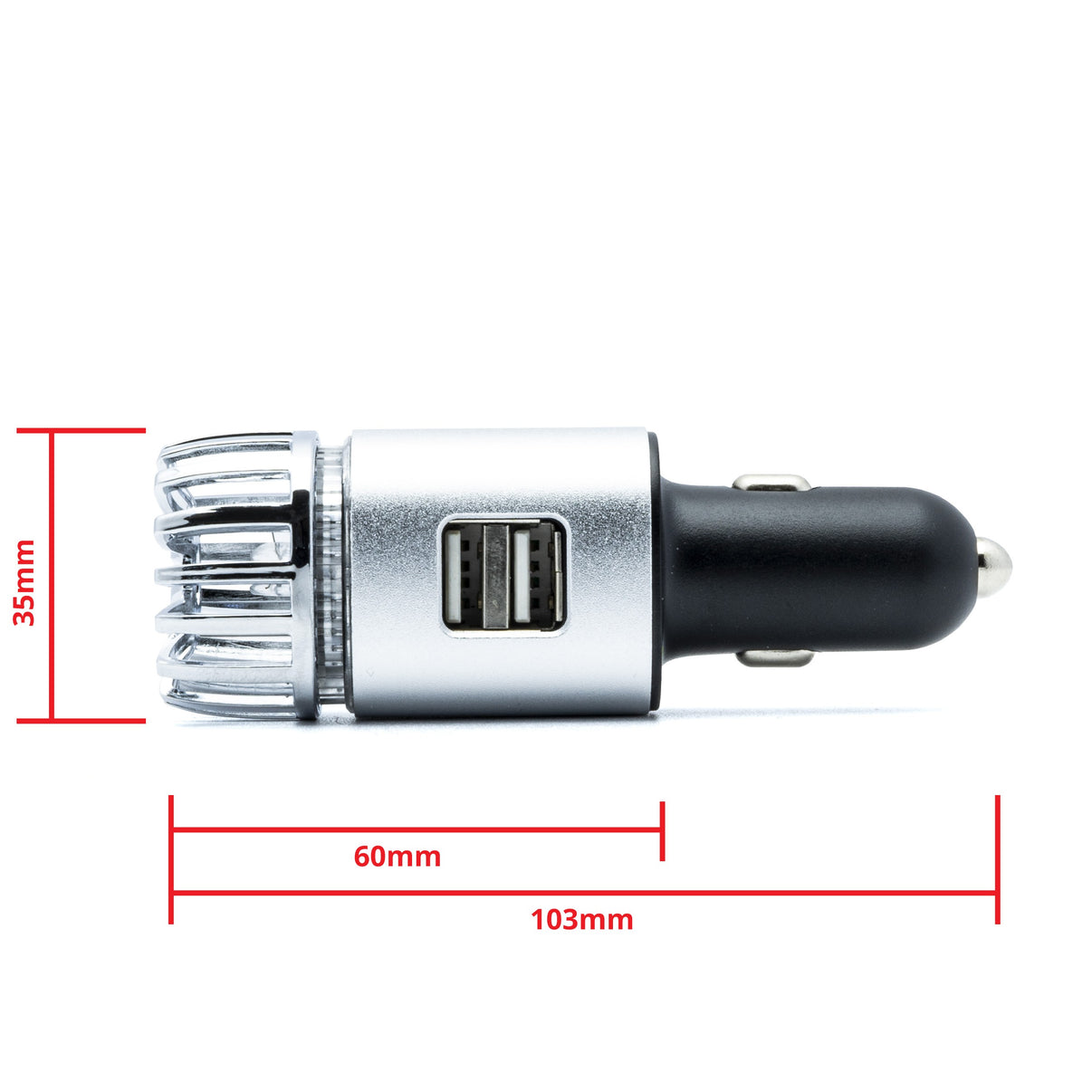 Luftrenare för bil – Silver – 9V - 16V – 35 × 35 × 105 mm – 35 mm