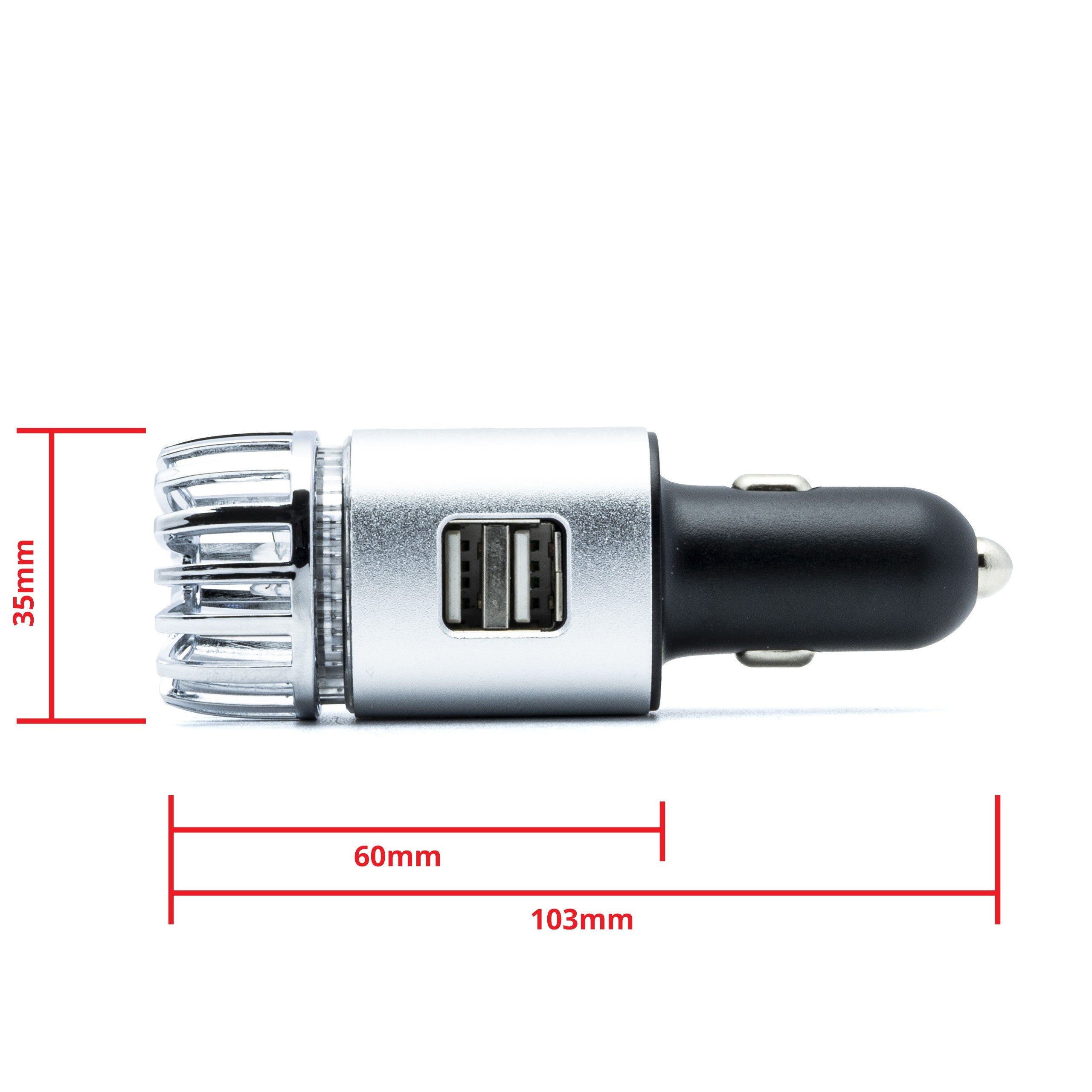 Luftrenare för bil – Silver – 9V - 16V – 35 × 35 × 105 mm – 35 mm
