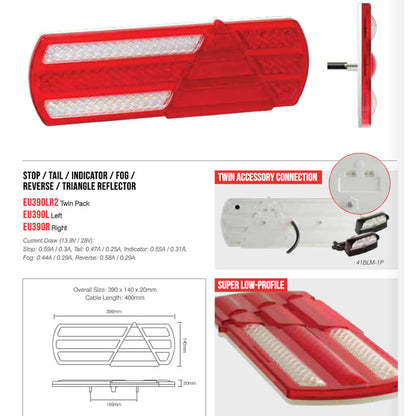 sidovy som visar profil och design av Trailer Lamp EU390 (2 – Pack) – LEA