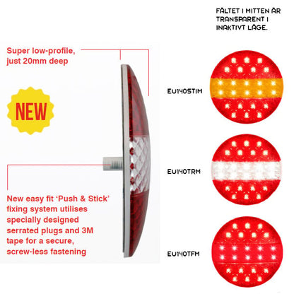 närbild på detaljer och material av Baklampa Indikator EU140STIM – LEA