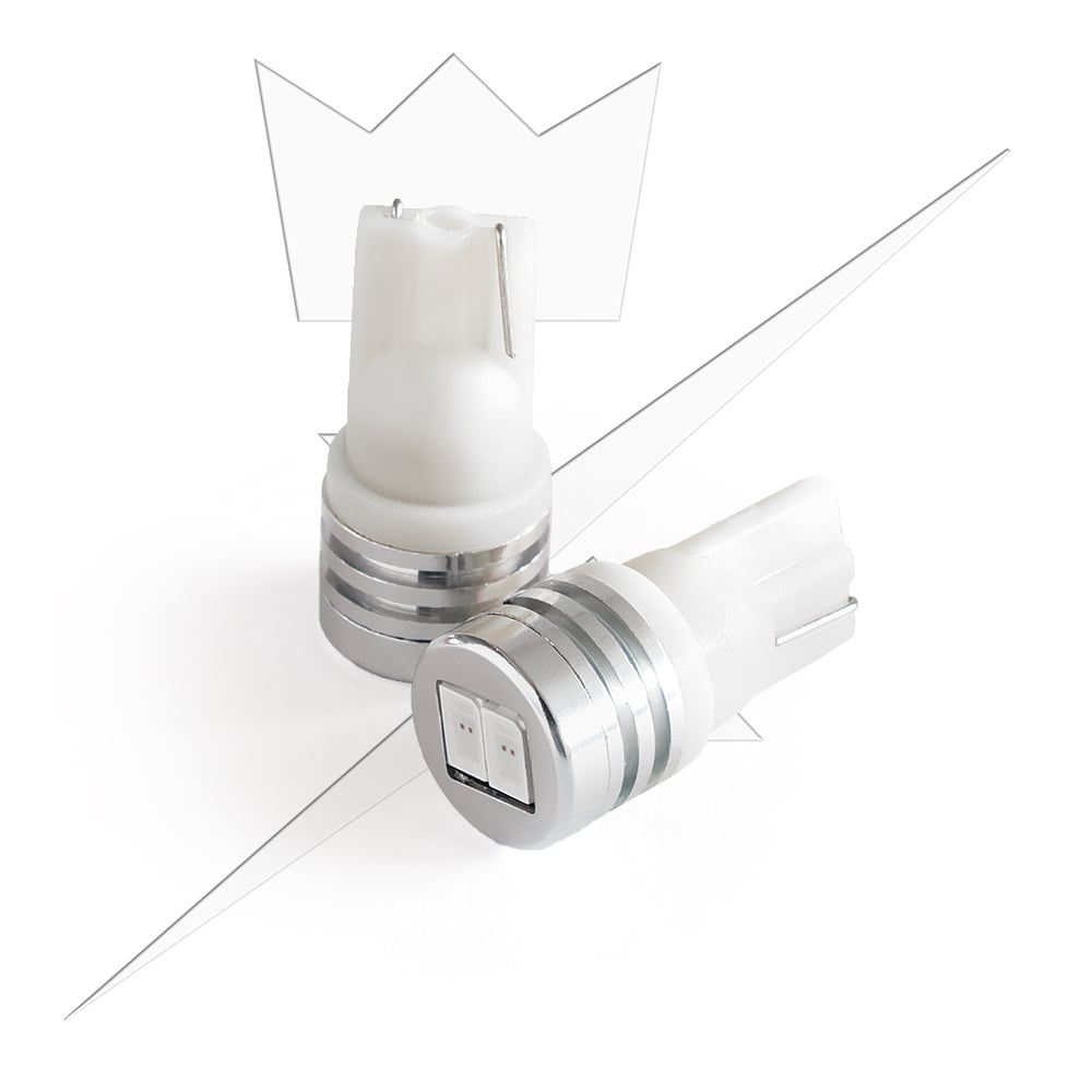 förpackning och medföljande tillbehör till 10 – Pack T10 – W5W LED 2SMD – 12V – Xenonkungen