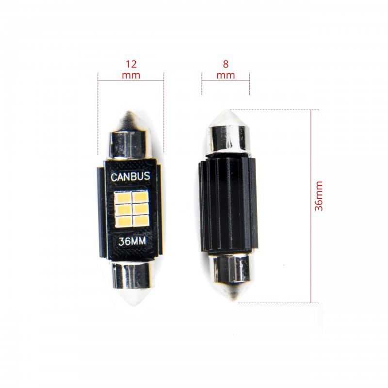 LED-lampa för bil – C5W/ C10W – SV8.5–8 – 6000K – 6 LED – SMD 2016 – 2-pack