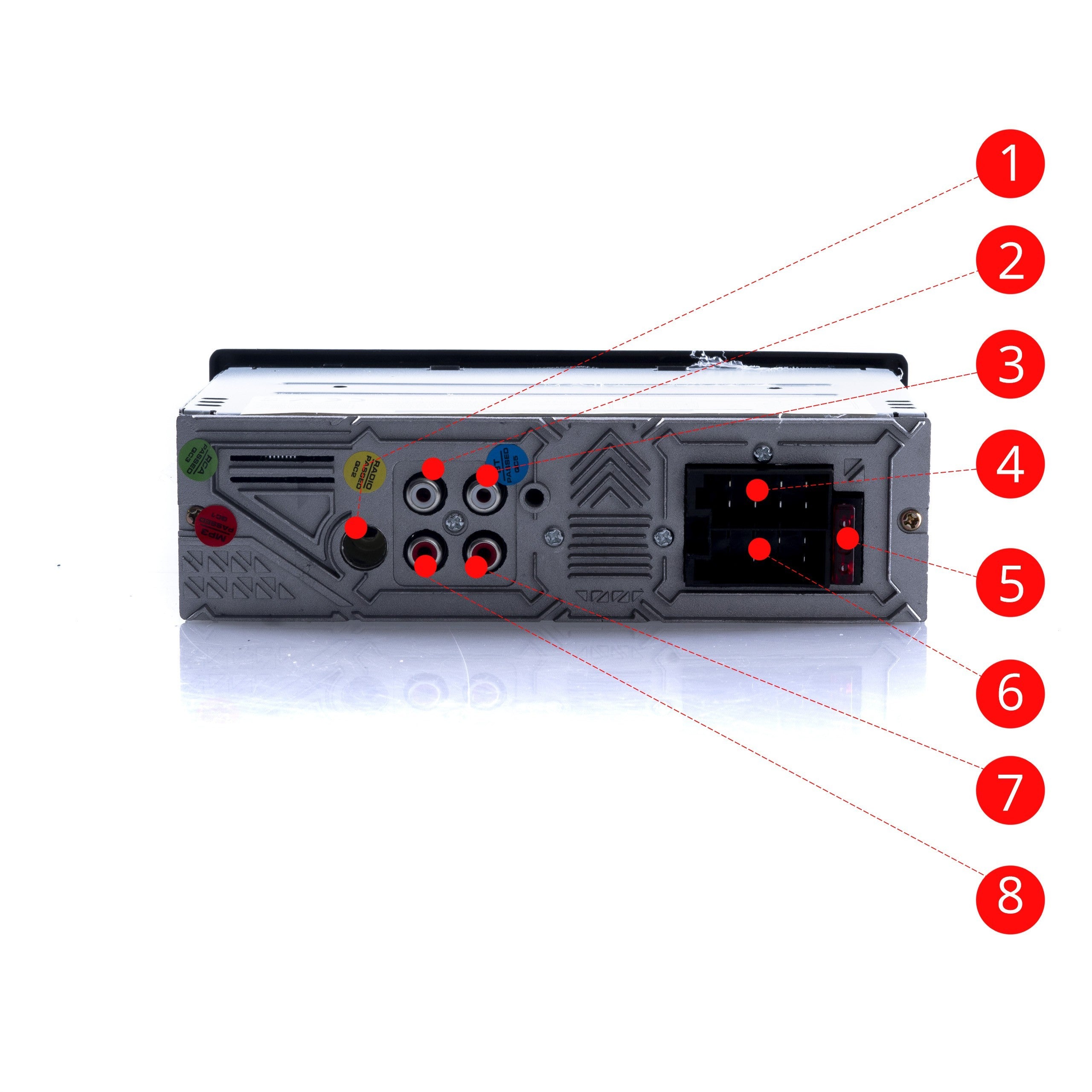 1-DIN-bilstereo – Svart – 9V - 16V – 188 mm – 57 × 112 mm