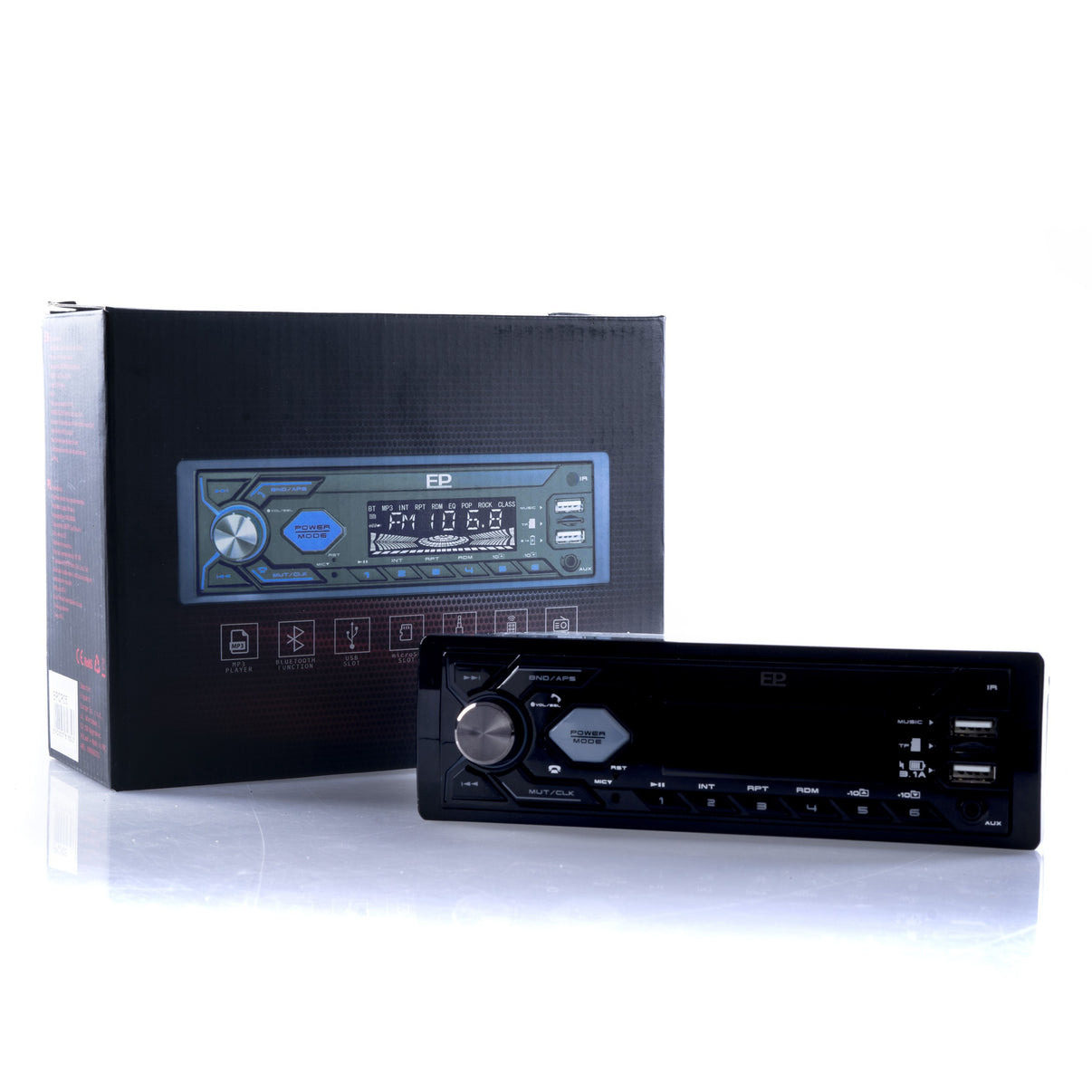 1-DIN-bilstereo – Svart – 9V - 16V – 188 mm – 57 × 112 mm
