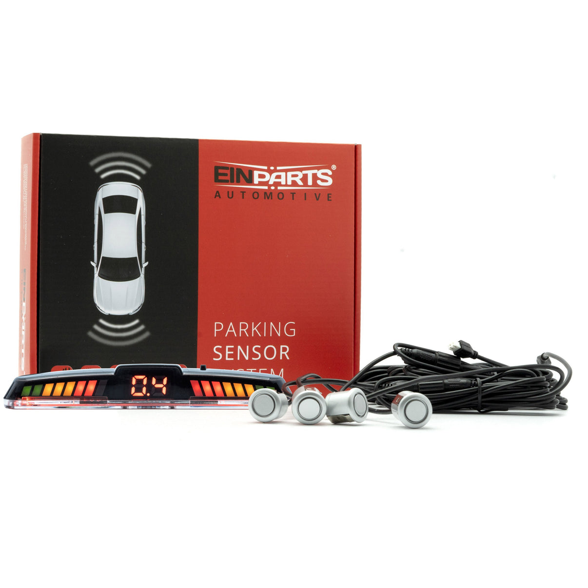 Parkeringssensor med display – Silver – ultraljudssensor – 4 sensorer – 4x 2,5 m