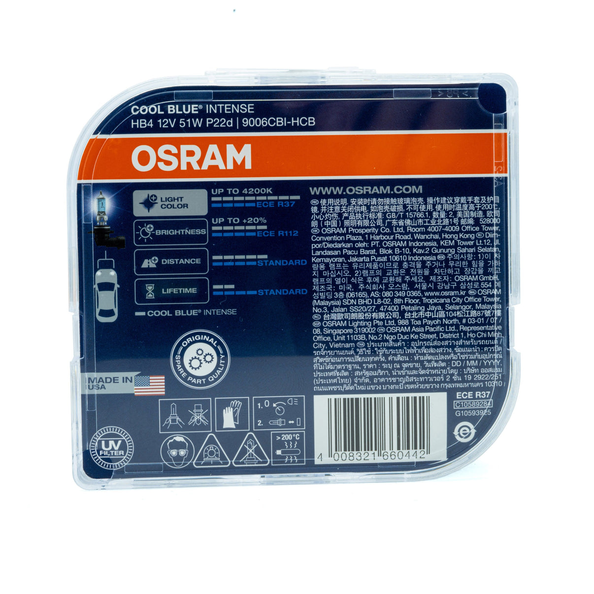 Halogenlampa – OSRAM – HB4 – 4200K – 9V - 16V – 2-pack