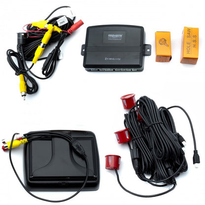 Parkeringssystem med kamera – Röd – 9V - 16V – ultraljudssensor