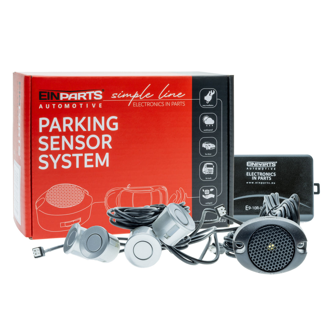 Parkeringssensor med summer – Silver – ultraljudssensor – 4 sensorer – 4x 2,5 m