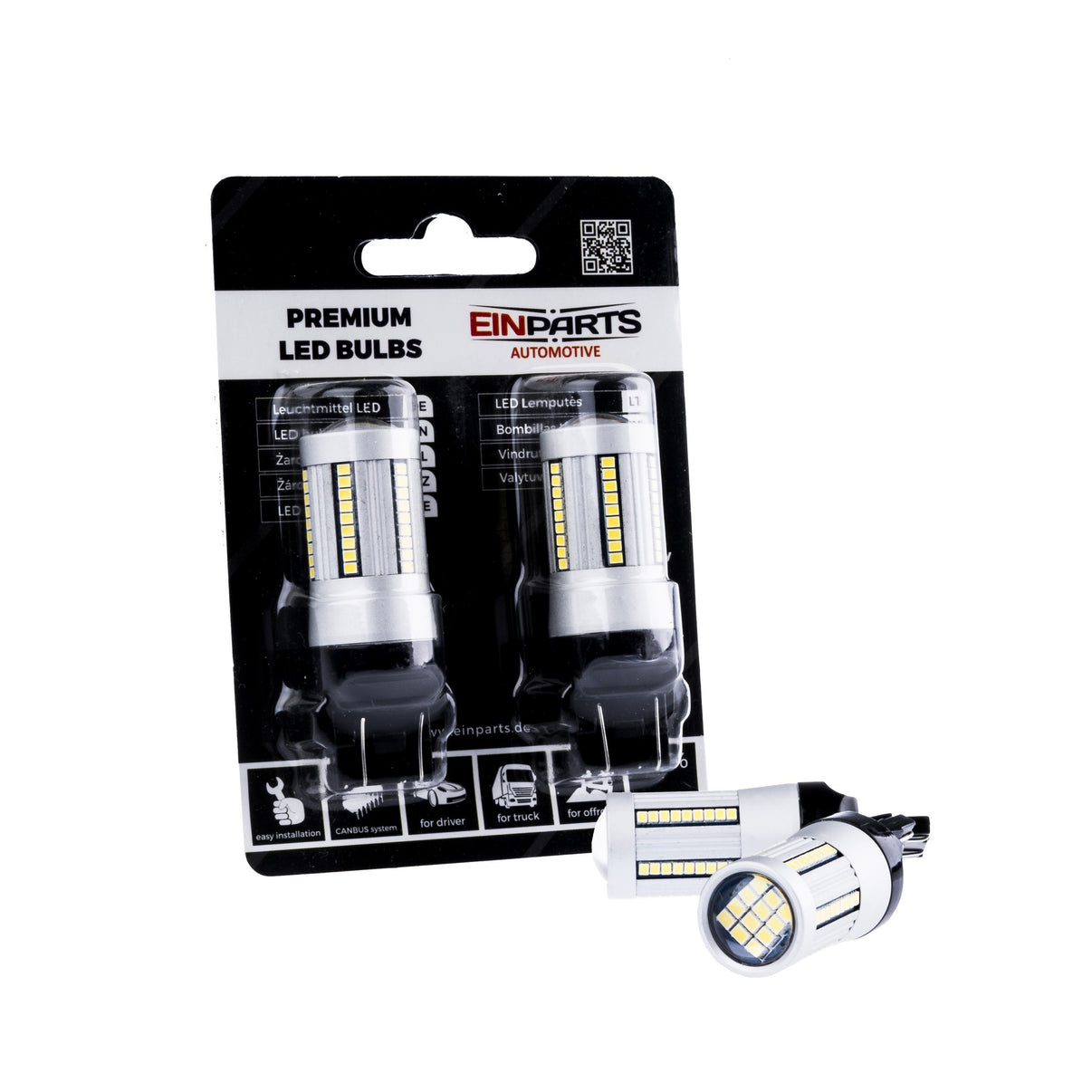 LED-lampa för bil – W2,1x9,5d1/5W – W3x16q – 6000K – 66 LED – SMD 2016 – 2-pack