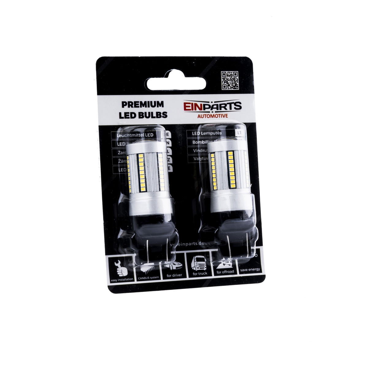 LED-lampa för bil – W2,1x9,5d1/5W – W3x16q – 6000K – 66 LED – SMD 2016 – 2-pack