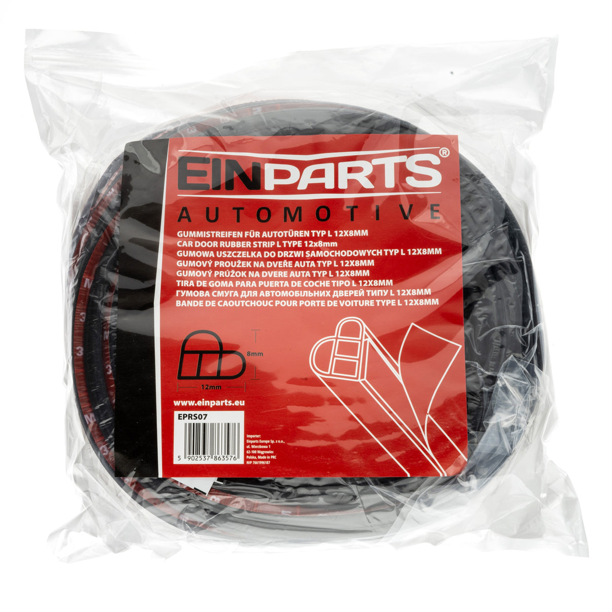 Gummilist för bil – Svart – 12 x 8 mm – 5 m – EPDM