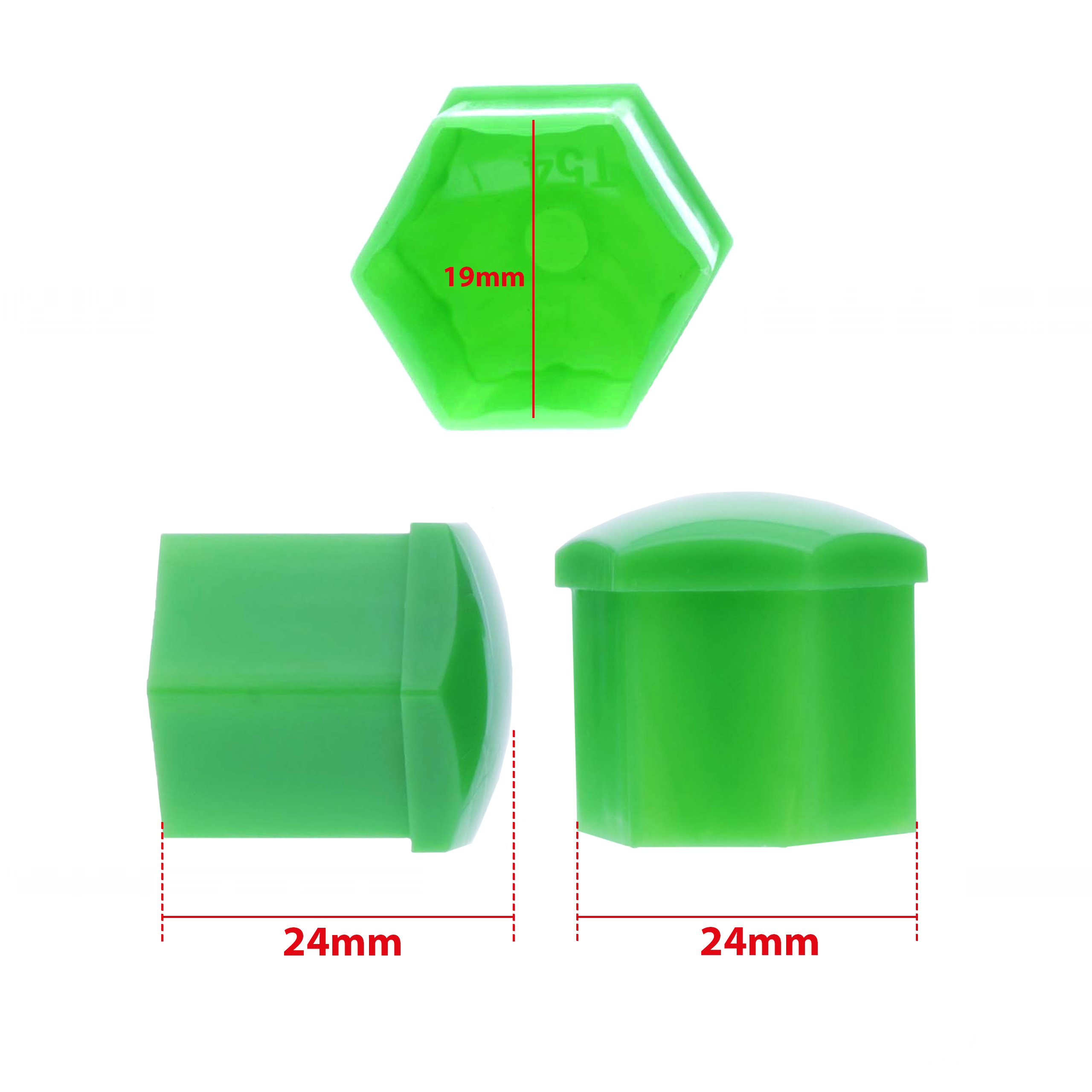 Hjulmutterskydd – Grön – Plast – 20-pack – 24 mm mm