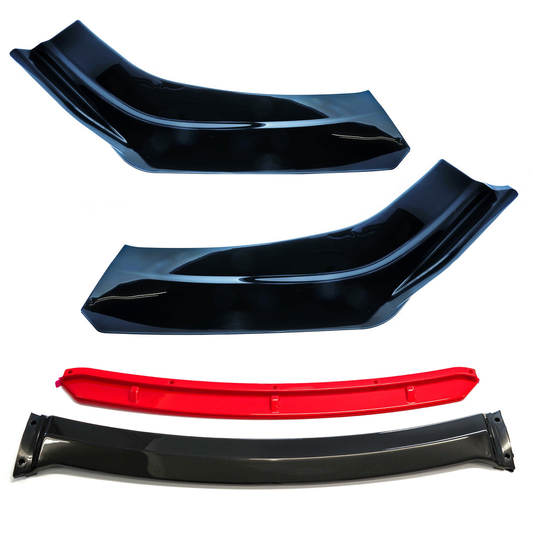 Frontsplitter – Röd inserts, Svart gloss – ABS