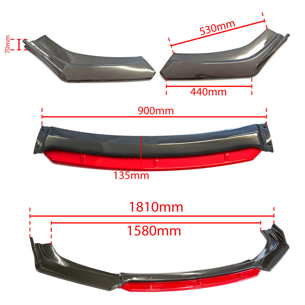 Frontsplitter – Röd inserts – ABS