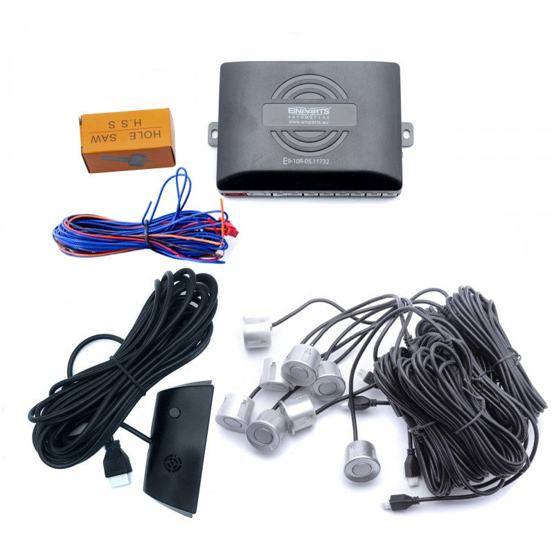 Parkeringssensor – Silver – ultraljudssensor – 8 sensorer – 4x 2,5 m/ 4x 6 m