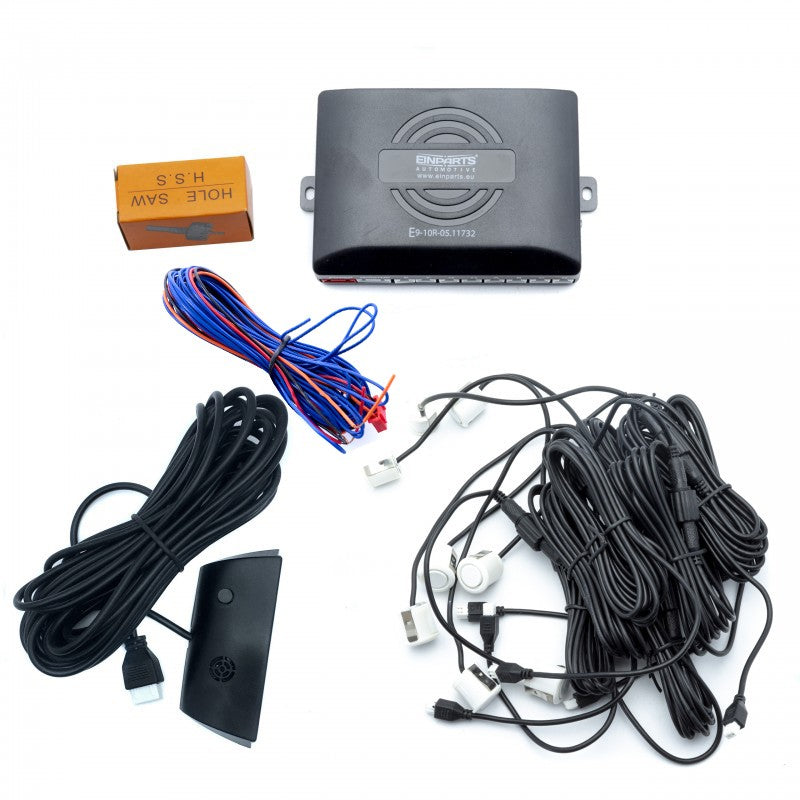 Parkeringssensor med display – Vit – ultraljudssensor – 8 sensorer