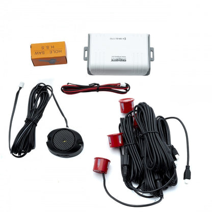 Parkeringssensor med summer – Röd – ultraljudssensor – 4 sensorer – 4x 2,5 m